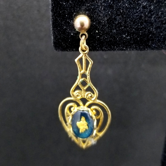 Knotwork heart blue stone earrings - Picture 2 of 7